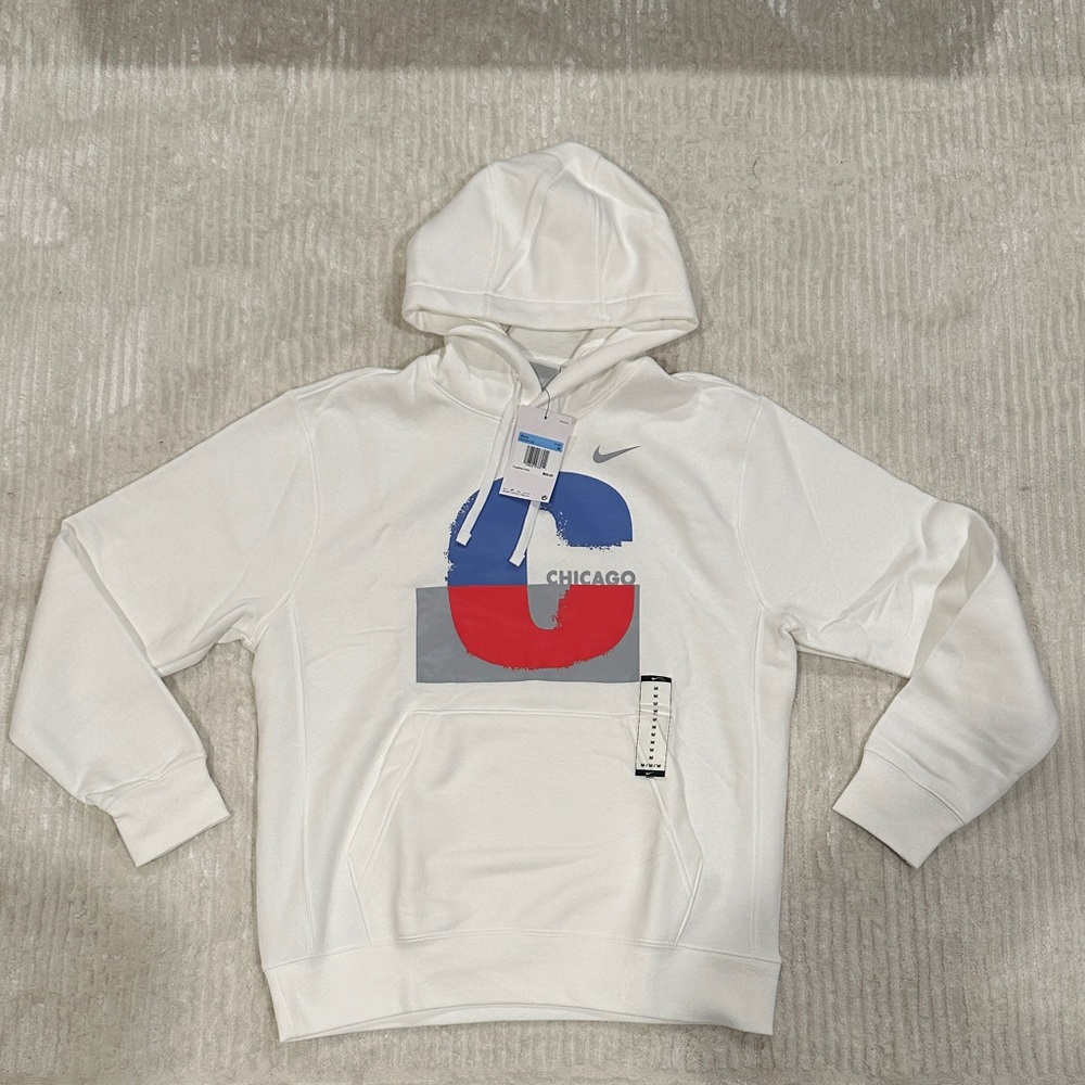 Nike True White Hoodie with Red and Blue Graphic